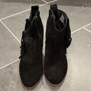 Steve Madden Black Suede Fringe Ankle Booties